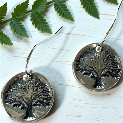Sterling Silver Hand-Stamped Tree Of Life Dangle Earrings