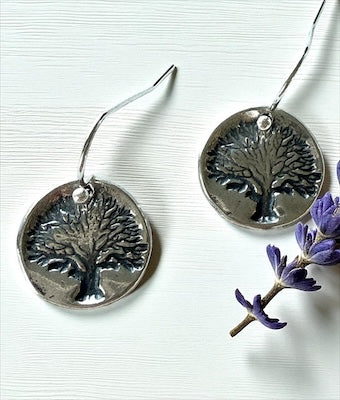 Sterling Silver Hand-Stamped Tree Of Life Dangle Earrings