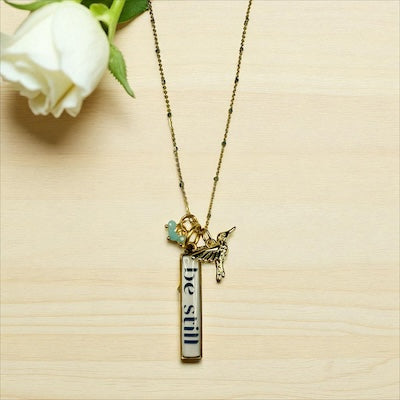 "BE STILL" Sterling Silver & 14kt Vermeil Necklace w/ Chalcedony Rondelles