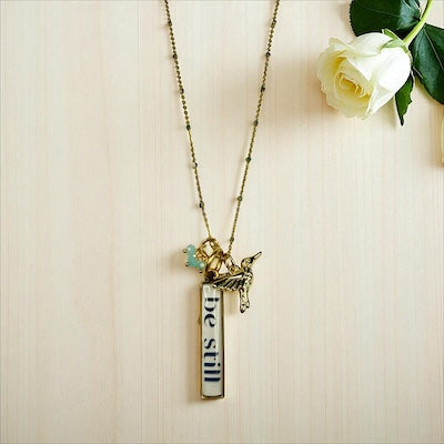 "BE STILL" Sterling Silver & 14kt Vermeil Necklace w/ Chalcedony Rondelles