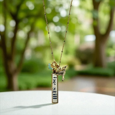 "BE STILL" Sterling Silver & 14kt Vermeil Necklace w/ Chalcedony Rondelles