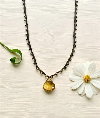 Braided Silk Crochet Necklace w/ Citrine Briolette