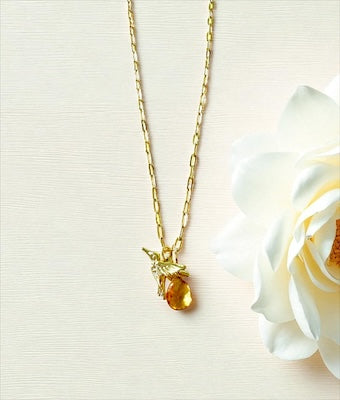 18kt Gold Vermeil 24" Paperclip Link Bird Necklace w/ Semi-Precious Citrine