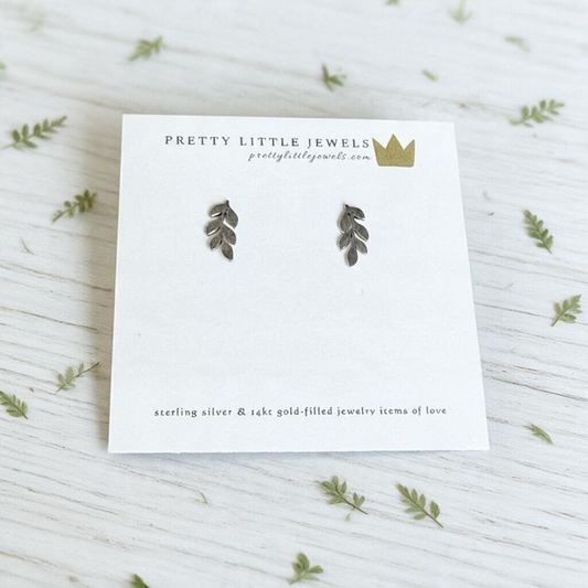Sterling Silver Tiny Textured Leaf Earrings