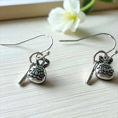 Sterling Silver Hand-Stamped Tiny Flower Dangle Earrings