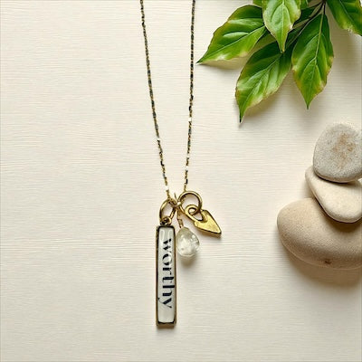 "WORTHY" Sterling Silver & 14kt Vermeil Necklace w/ Semi-precious Moonstone