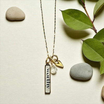 "WORTHY" Sterling Silver & 14kt Vermeil Necklace w/ Semi-precious Moonstone