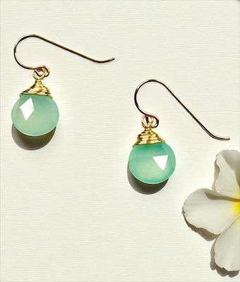 Hand-Wrapped 14kt Gold Fill Faceted Aqua Chalcedony Drop Earrings