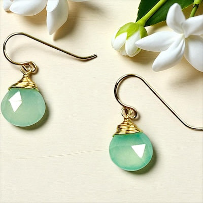 Hand-Wrapped 14kt Gold Fill Faceted Aqua Chalcedony Drop Earrings