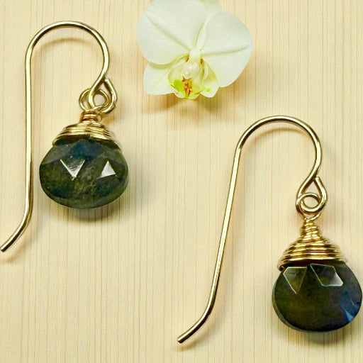 Hand-wrapped 14kt Gold Fill Faceted Labradorite Drop Earrings