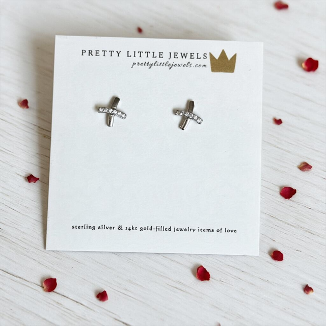 Sterling Silver Tiny X Pave CZ Earrings