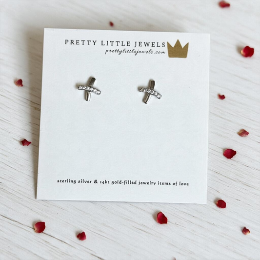 Sterling Silver Tiny X Pave CZ Earrings